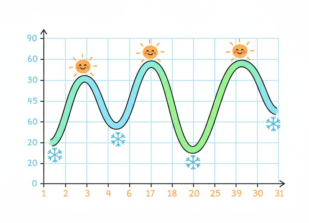 График изменения температуры показывает, когда было тепло, а когда холодно