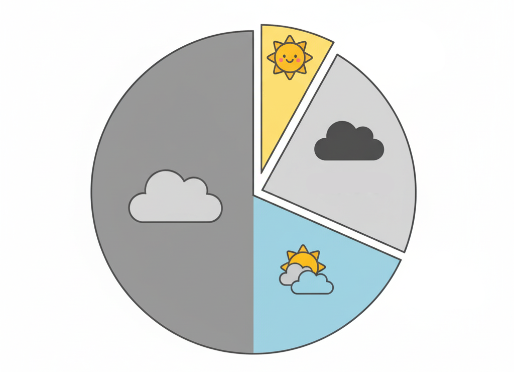 Круговая диаграмма сразу показывает: большую часть мая было облачно!