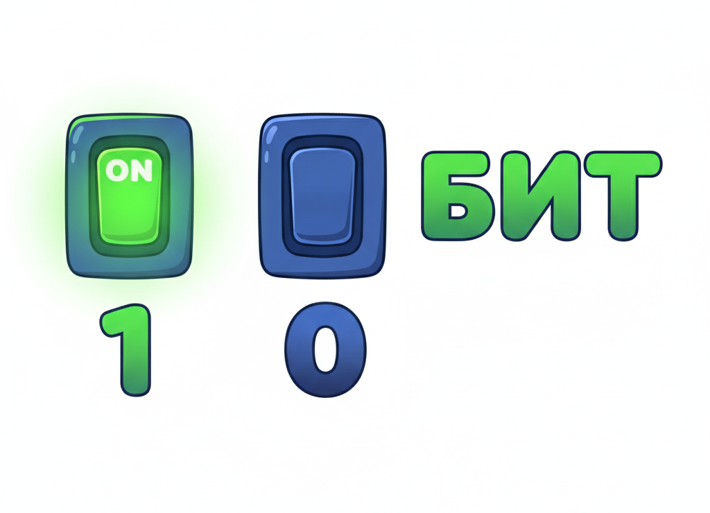 Бит — это как выключатель: включён (1) или выключен (0)