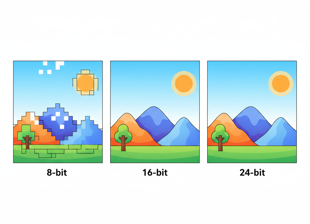 Чем больше глубина цвета, тем естественнее и плавнее выглядит изображение