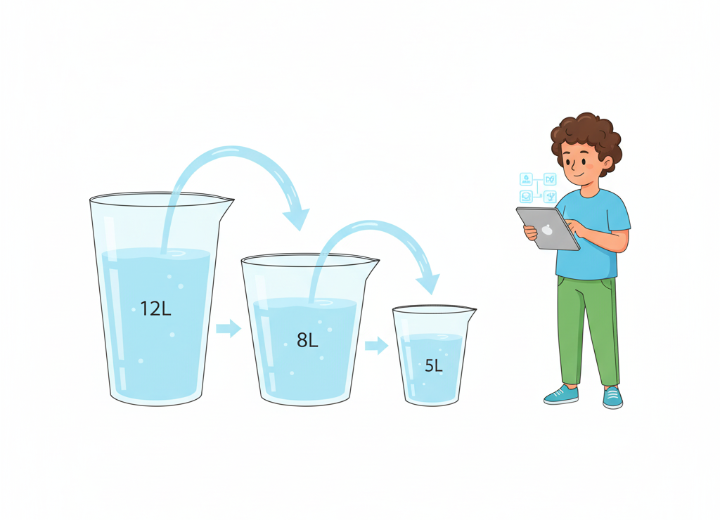 Пошаговое решение задачи с переливанием