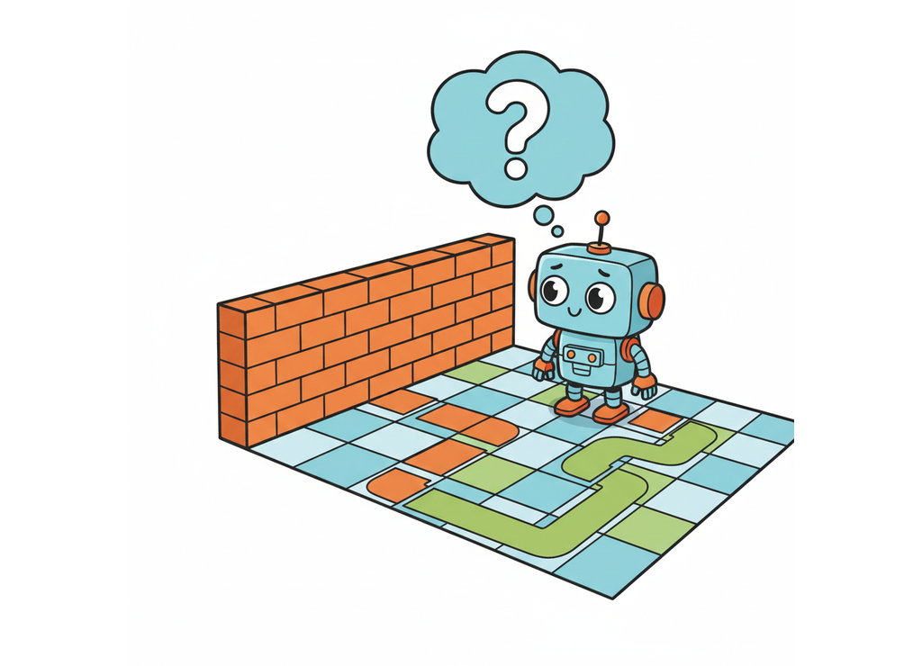 Робот не может отклониться от программы, даже если встретит препятствие