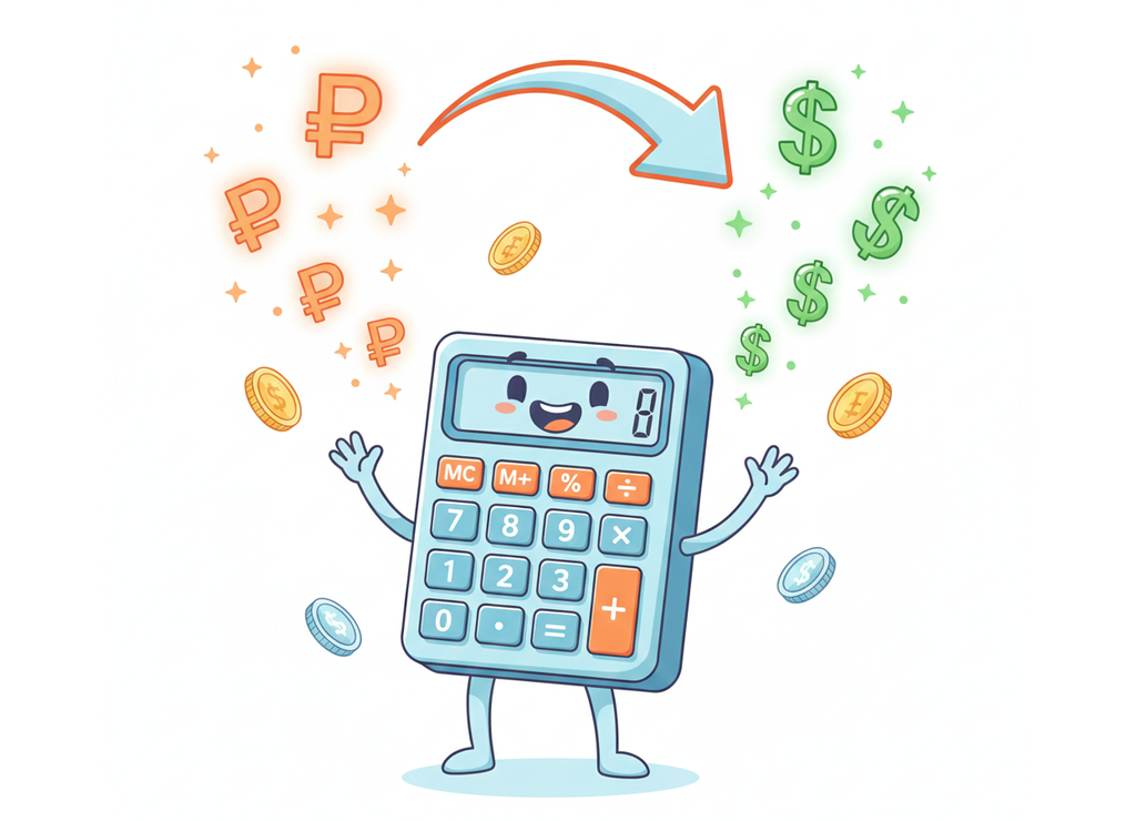 Программа может конвертировать валюты, выполняя простые арифметические операции